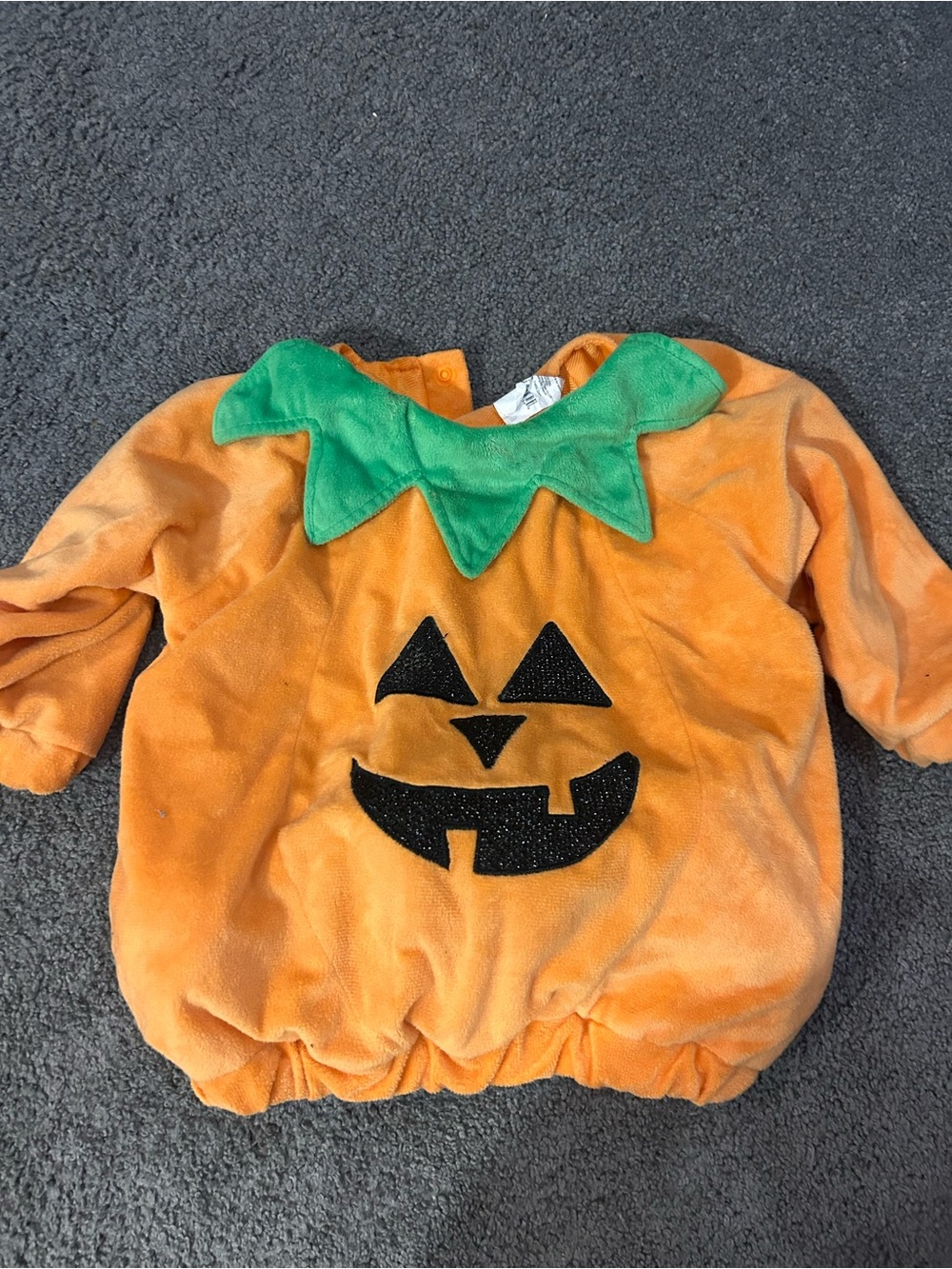 Orange Pumpkin Halloween Kids Costume with Green Collar